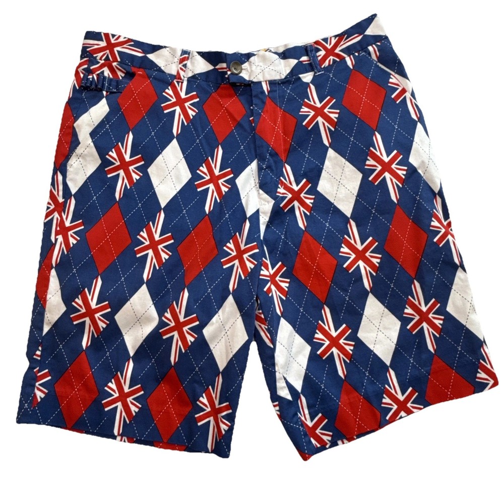 Royal & Awesome Argyle Union Jack Golf Shorts Size 36