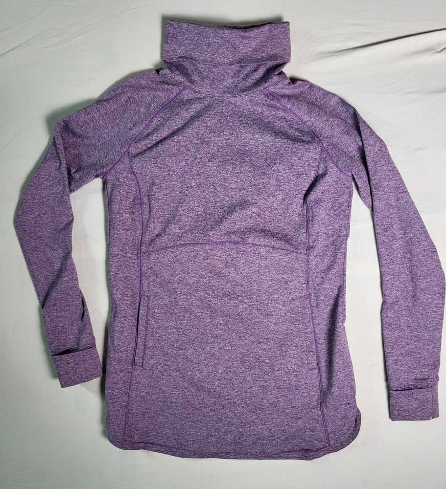 Duluth Trading Co Women's S Purple Heathered Cowl Neck Pullover Thumbholes Soft
