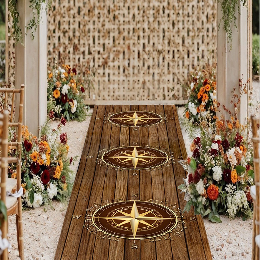 Compass Runner Rug Non-Slip Entryway Long Rug with Compass Design