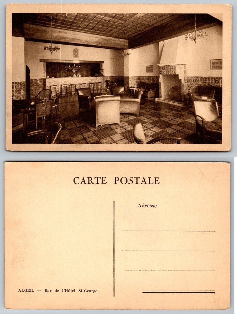 ALGER St. George Hotel Bar Postcard Algeria Vintage RPPC French Colonial