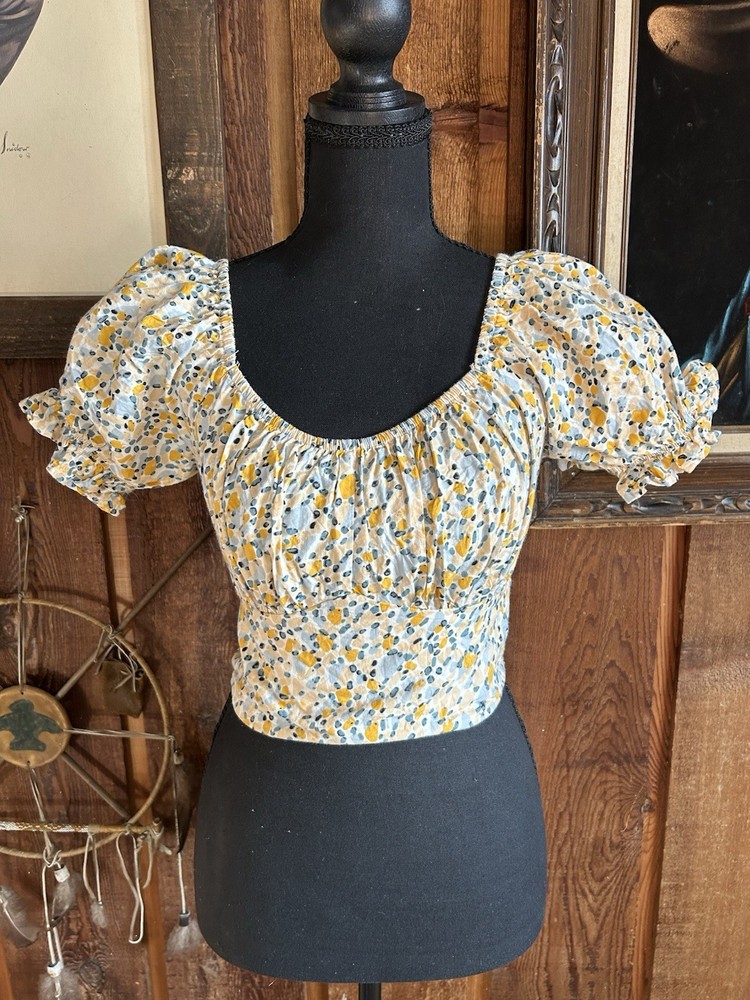 Cropped Puff Sleeve Babydoll Milkmaid Coquette top size small