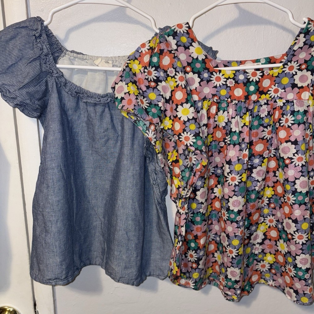 J Crew Crewcuts Girls Lot Of 2 Short Sleeve Blouse Tops Size 12 Linen Cotton