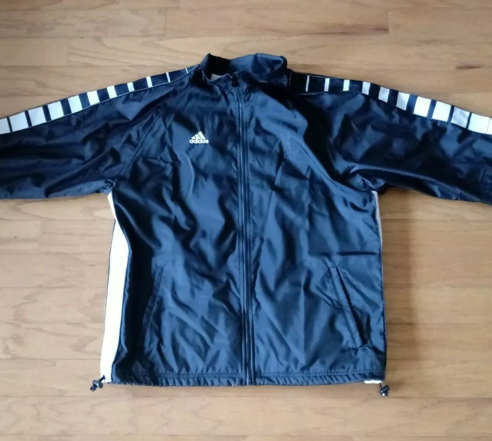 Vintage Adidas Three Stripes Black Windbreaker Jacket Mens Medium EUC