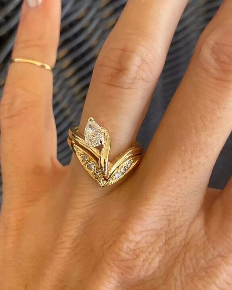 2CT Pear Lab Created Diamond Wedding Fancy Women's Ring 14K Yellow Gold Plated