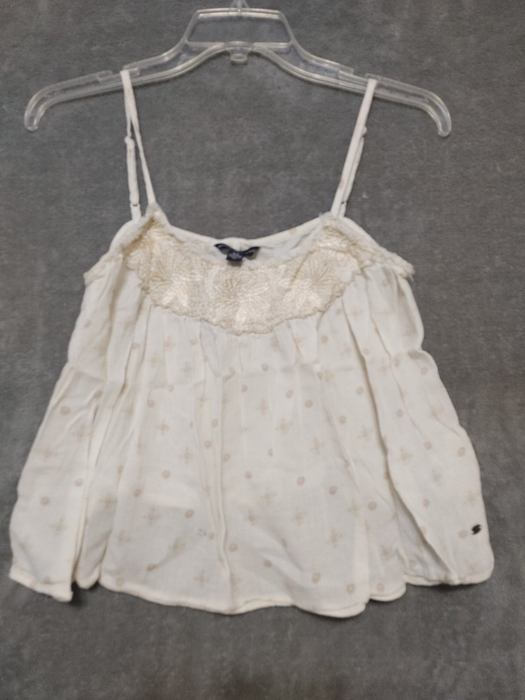American Eagle Cream Embroidered Trim Cami Tank Top womens Sz Small
