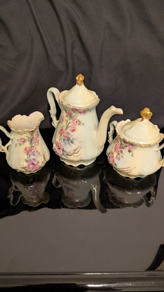 FREE SHIPPING!BEAUTIFUL!-ANTIQUE PORCELAIN TEA SET, HAND PAINTED FLORAL DESIGN