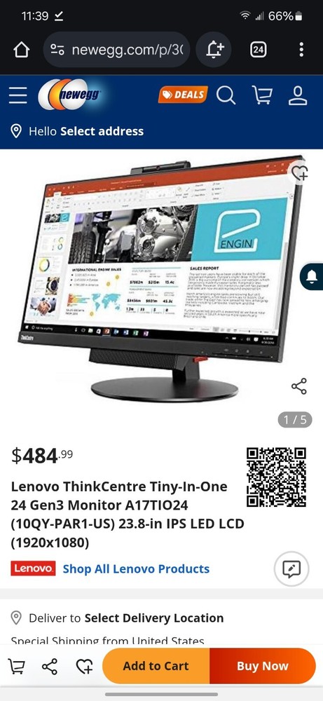 A17TIO24T Lenovo ThinkCentre TIO24 Gen 3 Touch MonItor.  No Reserve!!!