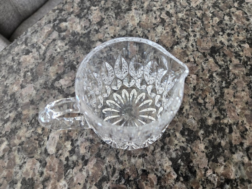 Vintage Etched Glass Creamer Pitcher Crystal Glass