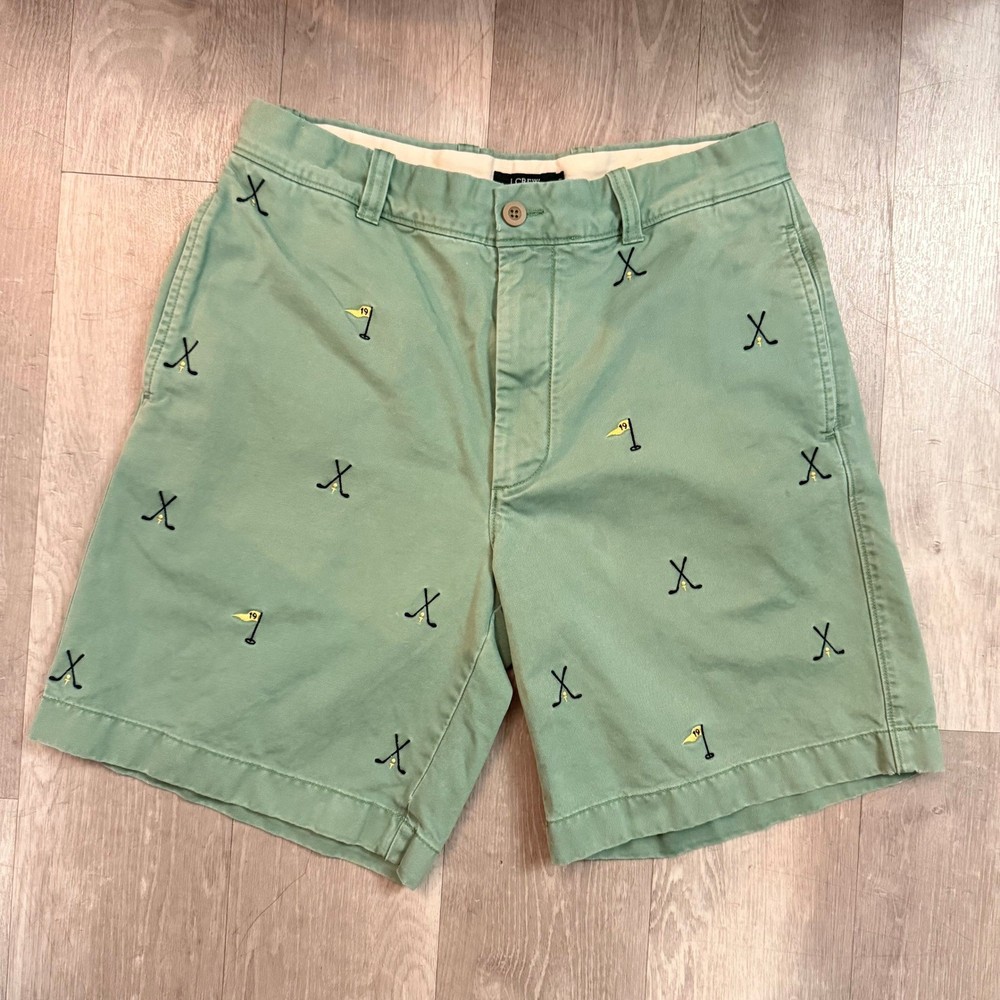 J.Crew Men's Golf Club Embroidered Shorts Size 32 Green Casual Chino