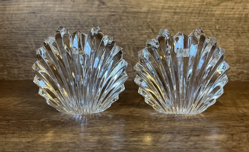 Vintage Art Deco Clamshell Crystal Taper Candle Holder Set Villeroy & Boch NICE!