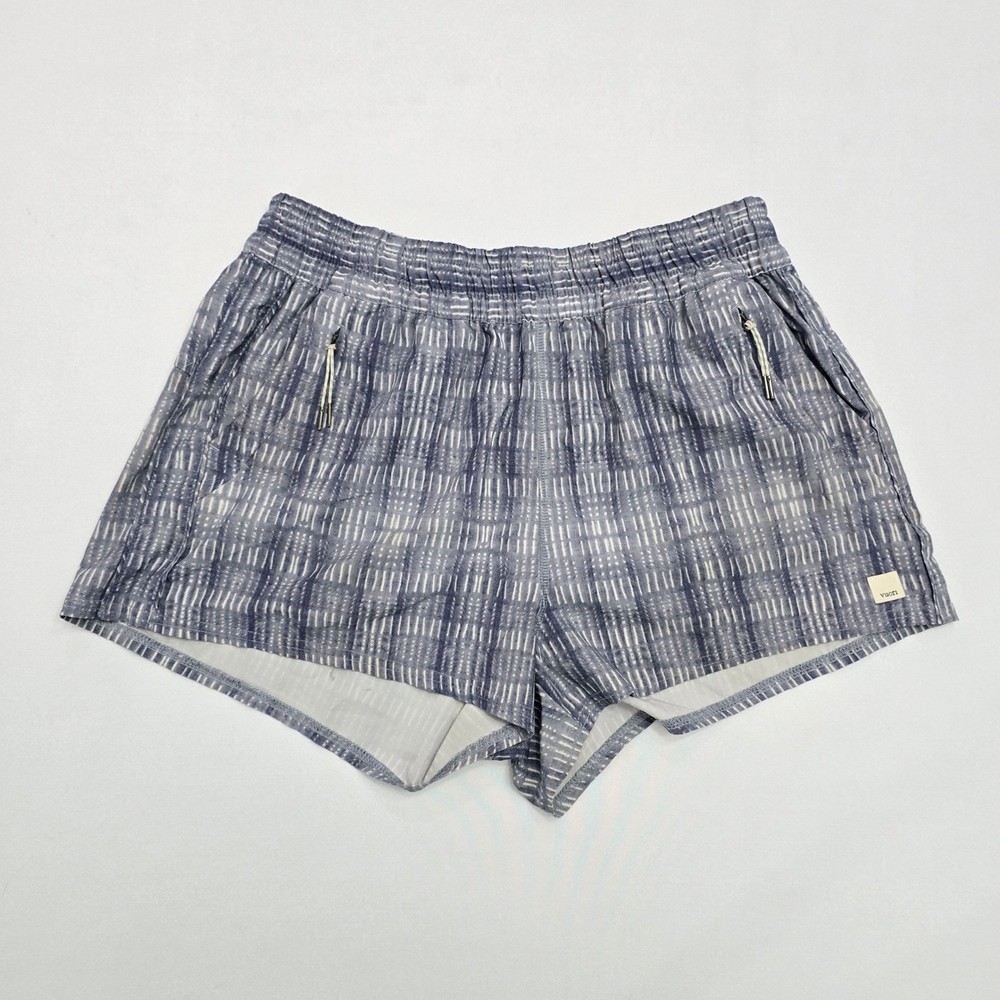 Vuori Clementine Running Shorts Womens Blue White Dash Print Athletic Size M