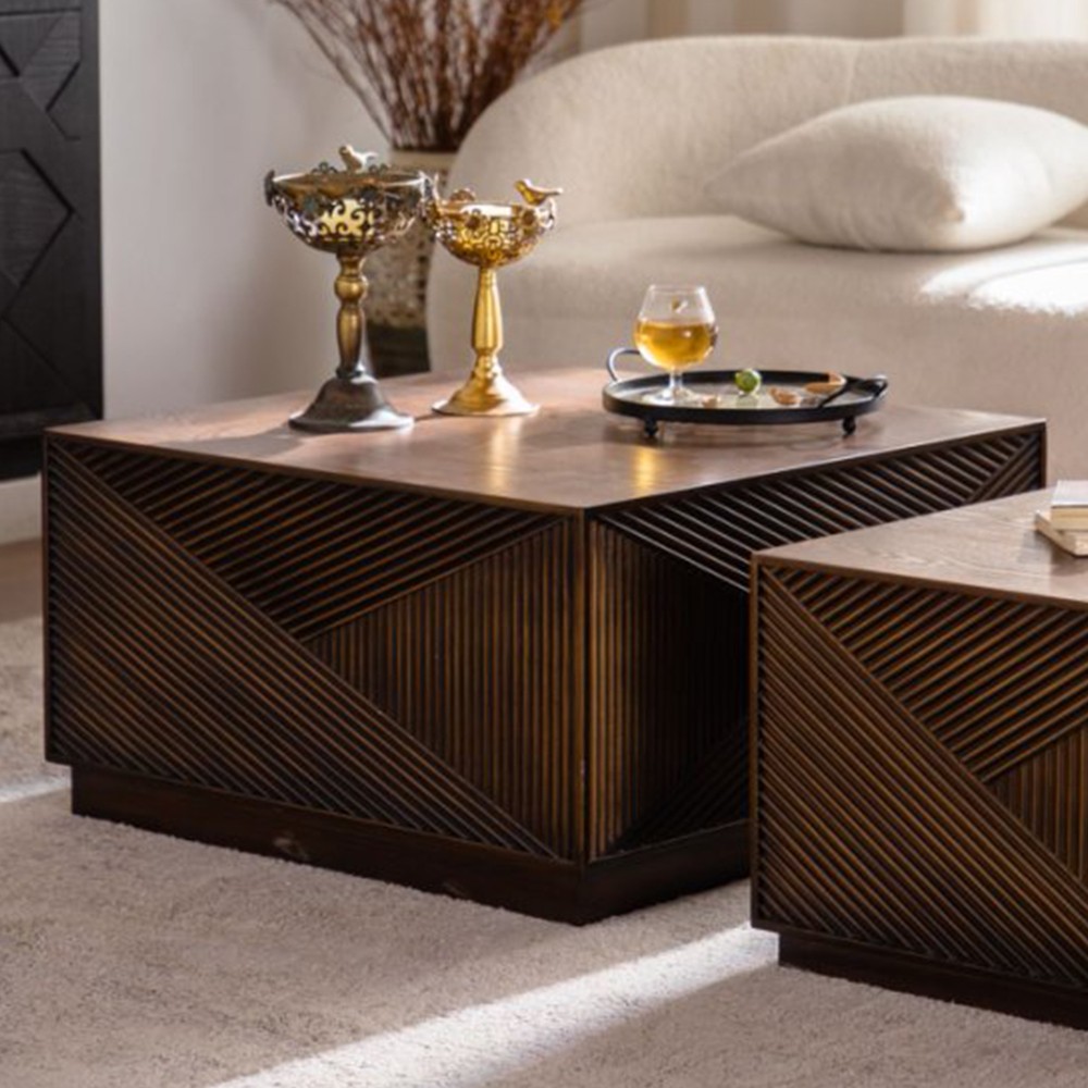 Modern Square Coffee Table No Assembly Required Living Room Multicolor Design