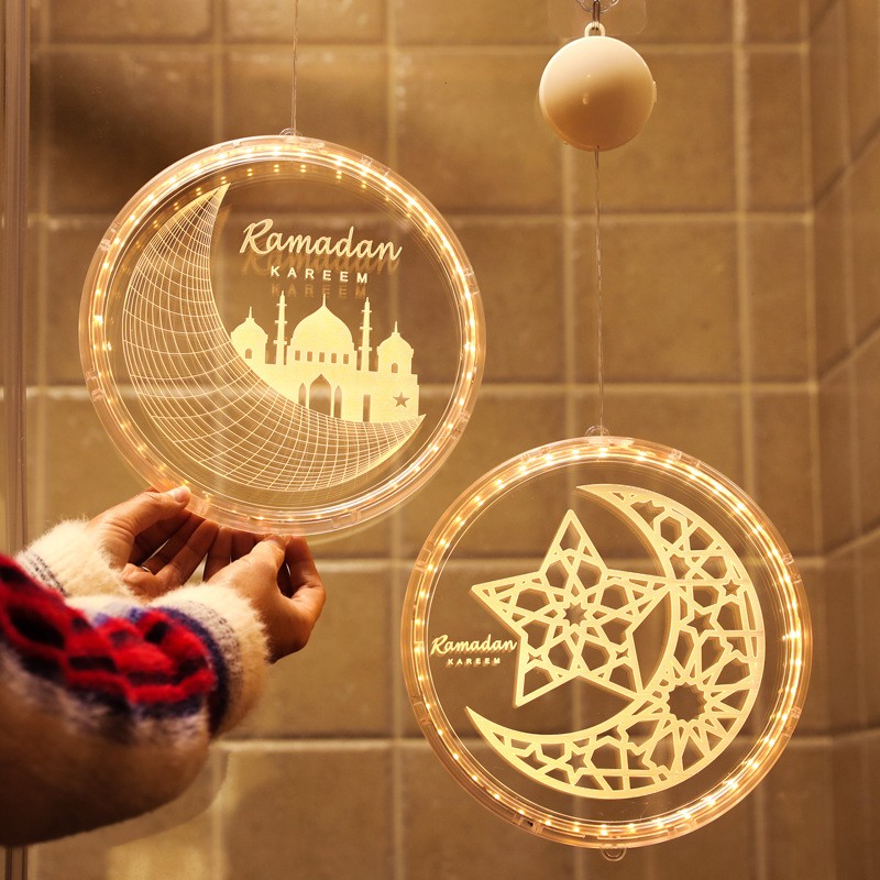 Ramadan Eid Decoration Mubarak Wood Ornament Hanging Lamp Pendant For Home Decor