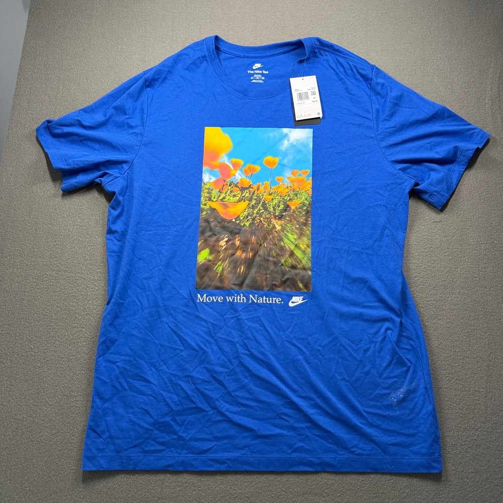 Nike T-Shirt Mens XXL Tall Blue Move with Nature Graphic Poppy HJ0592-480
