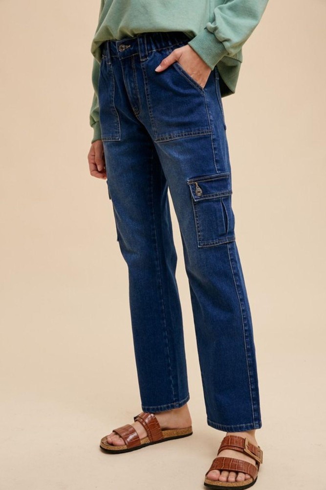 Annie Straight Leg Cargo Pocket Jeans for Women