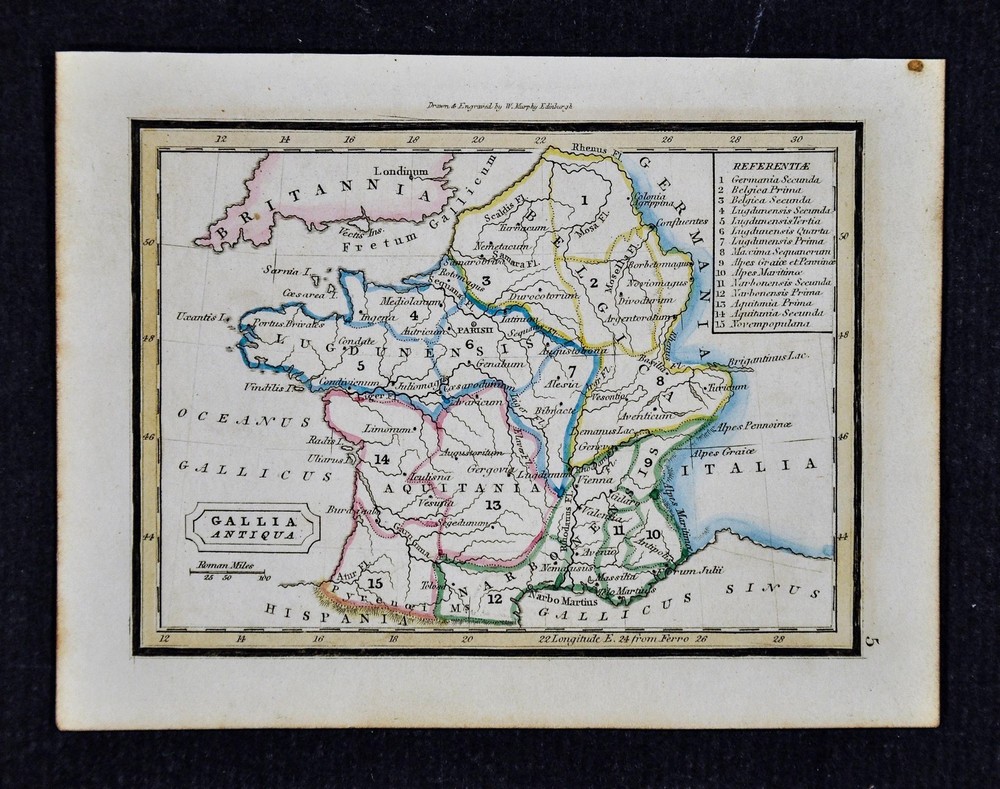 1832 Murphy Map Gallia Antiqua - Ancient France - Gaule Paris Belgica Aquitania