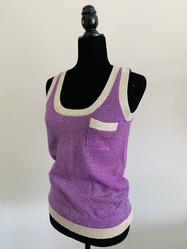 Kate Spade New York Live Colorfully Metallic Tank Top Purple Knitted Stripes S