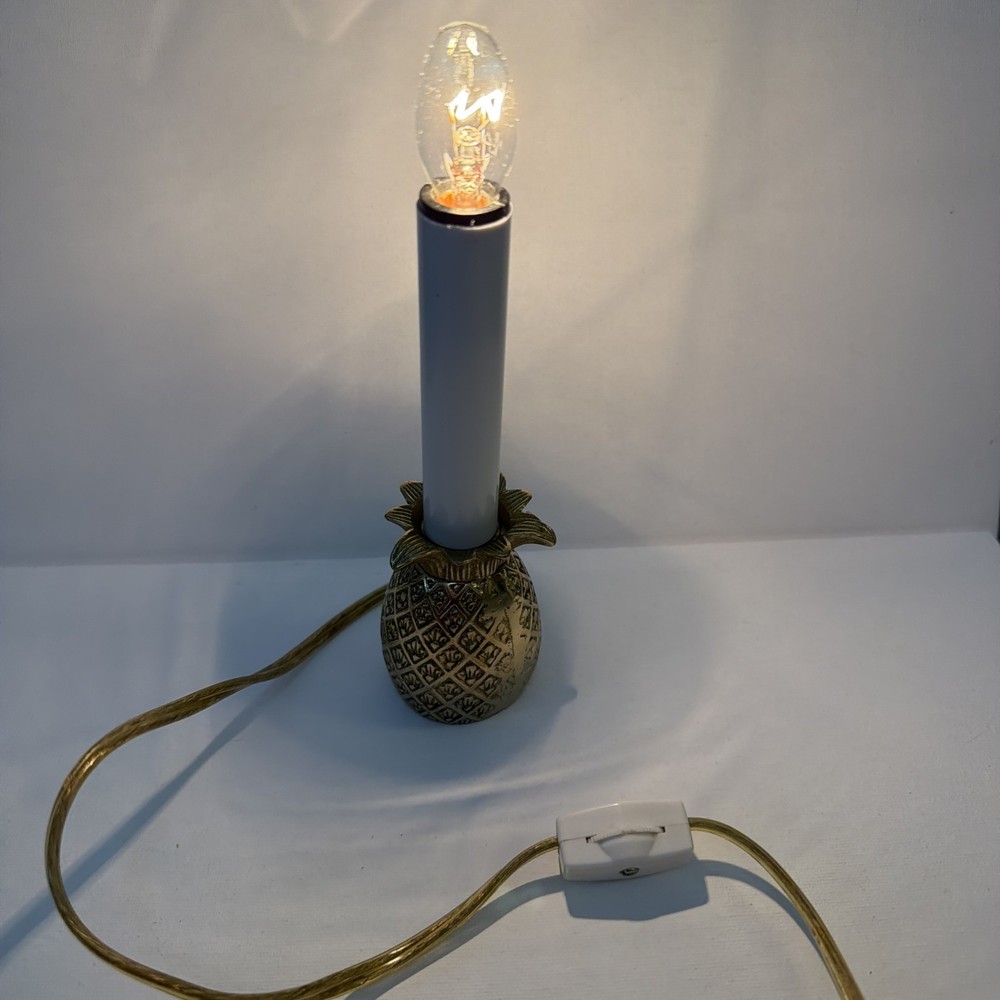 7” Vintage Brass Pineapple Candlestick Window Night Light,  Electric.