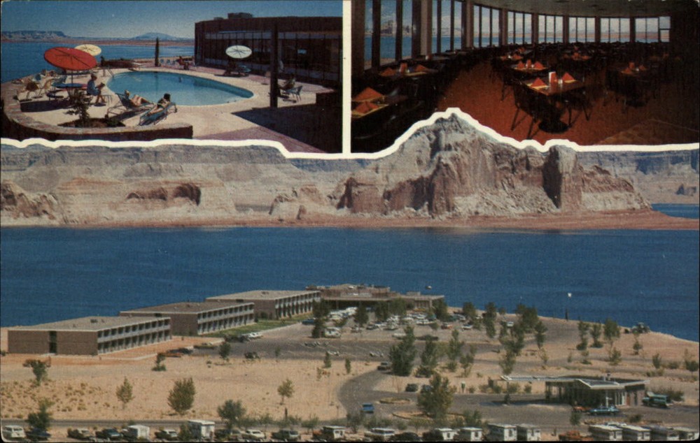 Wahweap Lodge & Marina ~ Lake Powell Arizona ~ pool restaurant aerial ~ postcard