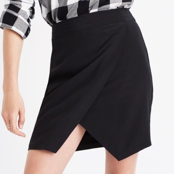 Madewell 100% Silk Parkway Mini Skirt Black Faux Wrap Women's Size Large F2699