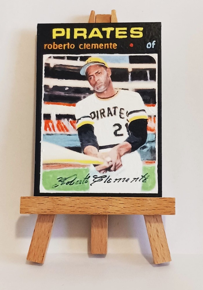 Hand Painting 1971 Topps Roberto Clemente ACEO Card by Ray Dicken