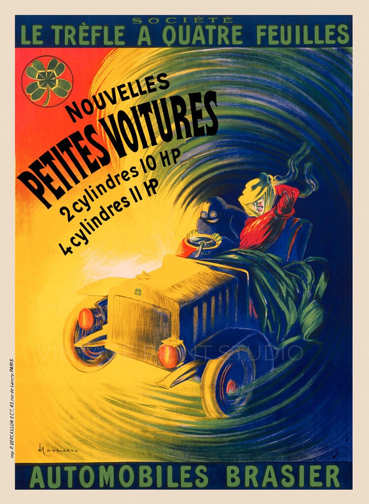 Automobiles Brasier 1906 Vintage French Advertising Giclee Canvas Print  18x24