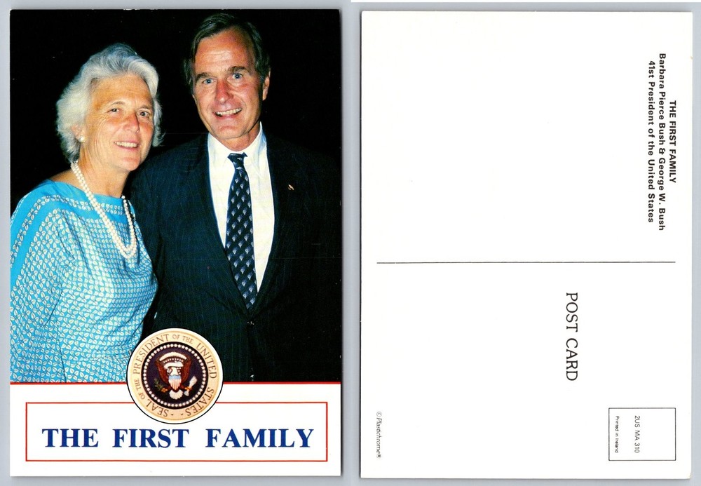 George H.W. Bush & Barbara Bush First Family Plastichrome Postcard