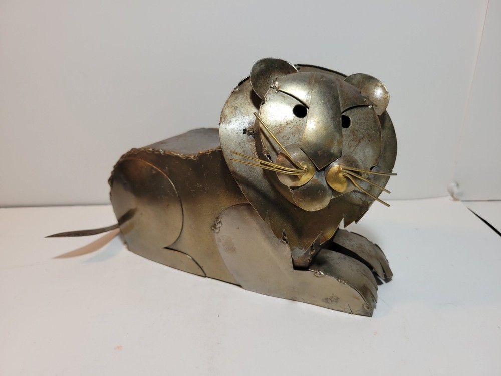 Vintage Handmade Metal Lion Sculpture Folk Art Wildlife Decor Mexico