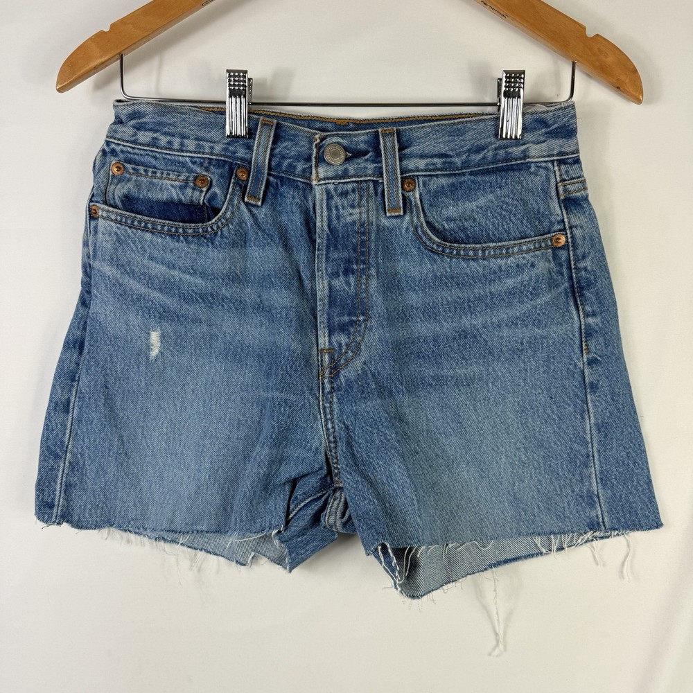 Levi's Premium Wedgie Straight Shorts Womens 27 High Rise Raw Hem Button Fly