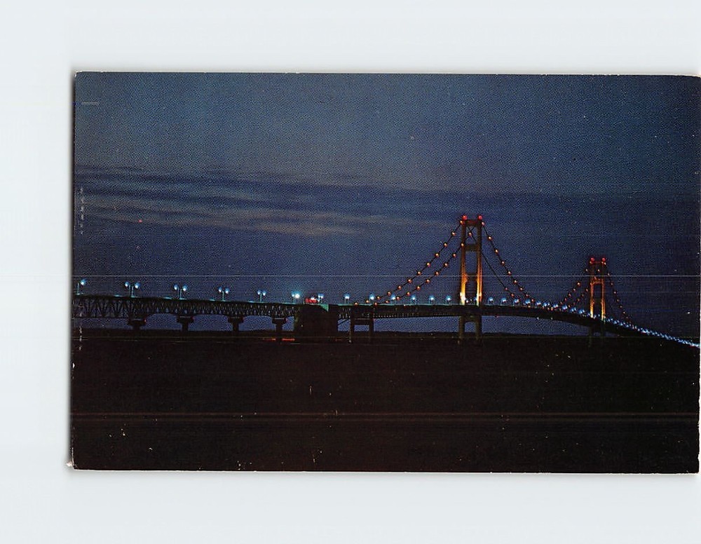 Postcard Mackinac Straits Bridge at Night Michigan USA
