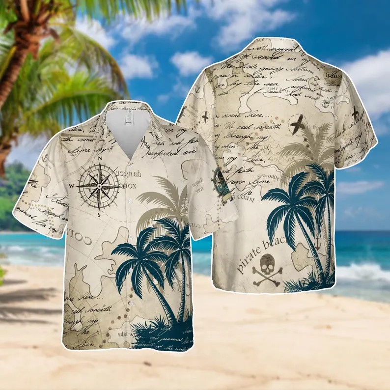 Vintage Treasure Map Hawaii Shirt Mens Womens Aloha Beach