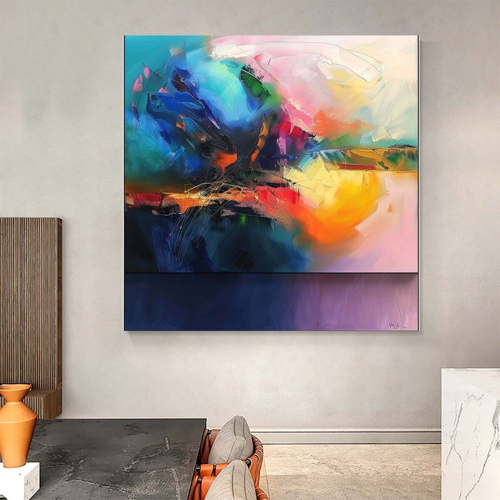 Blue Abstract Oil Painting Thick Textured Hand Painted On Canvas Wall Art PurPle