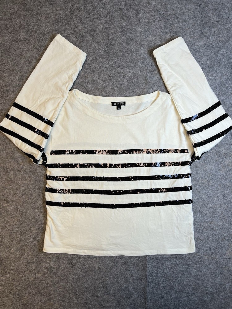 J.Crew Mariner jersey cropped boatneck T-shirt with sequins Size M