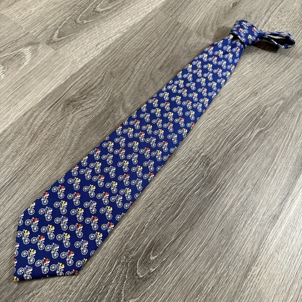 Alynn Neckwear “Road Race” Necktie Mens 100% Silk Bicycles Blue Cyclist