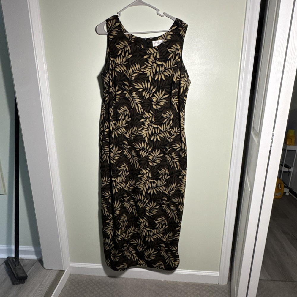Studio 1 Women's plus leaves Dress Size 20W sleeveless long black brown tan
