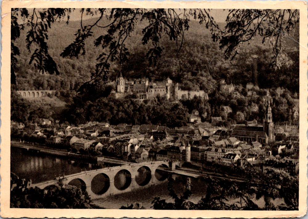 Vintage Postcard Heidelberg Germany Old Bridge Scenic Castle River View