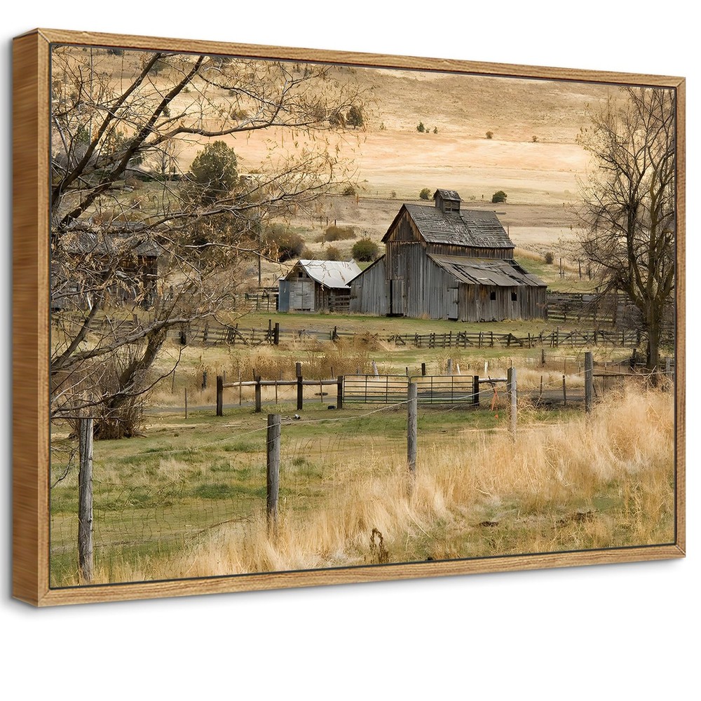 Framed Rustic Farmhouse Canvas Wall Art Vintage Barn picture Wall Decor Count...
