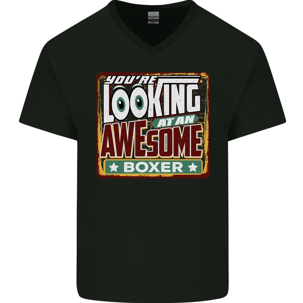 Youre Looking at an Awesome Boxer Boxing Mens V-Neck Cotton T-Shirt