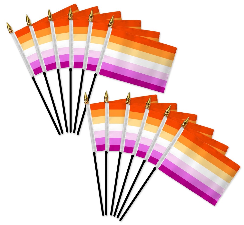 Lesbian Sunset 4x6in LGBTQ Rainbow Pride Stick Flag - 1 Dozen Pack