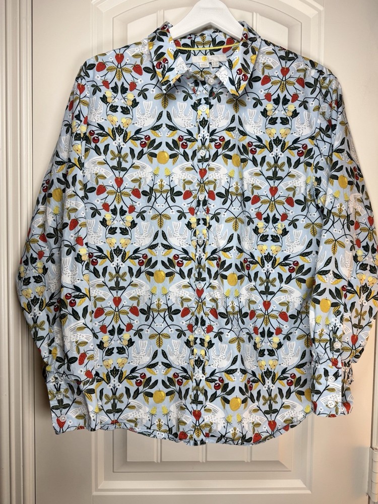 Boden Bird Patterned Cotton Button Up Women’s Long Sleeve - Size US 12 Petite