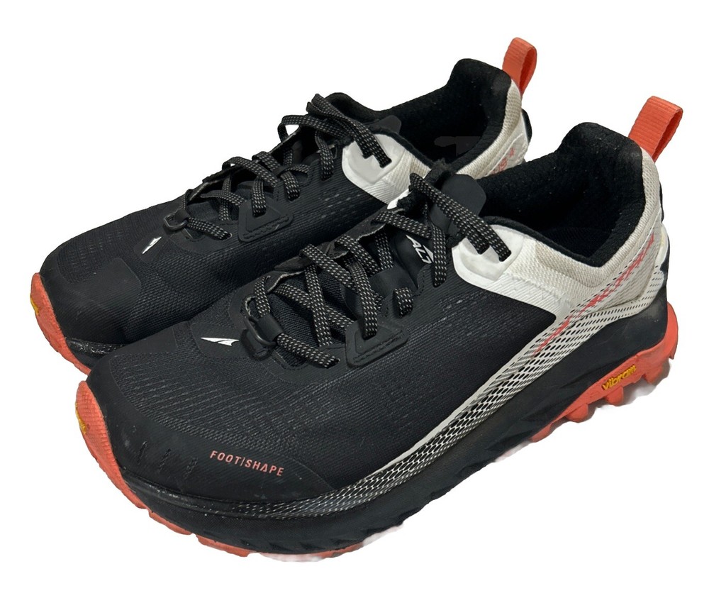 Altra Olympus 4 Womens Trail Running Shoes Size 9 Black White Orange Foot-Shaped Design