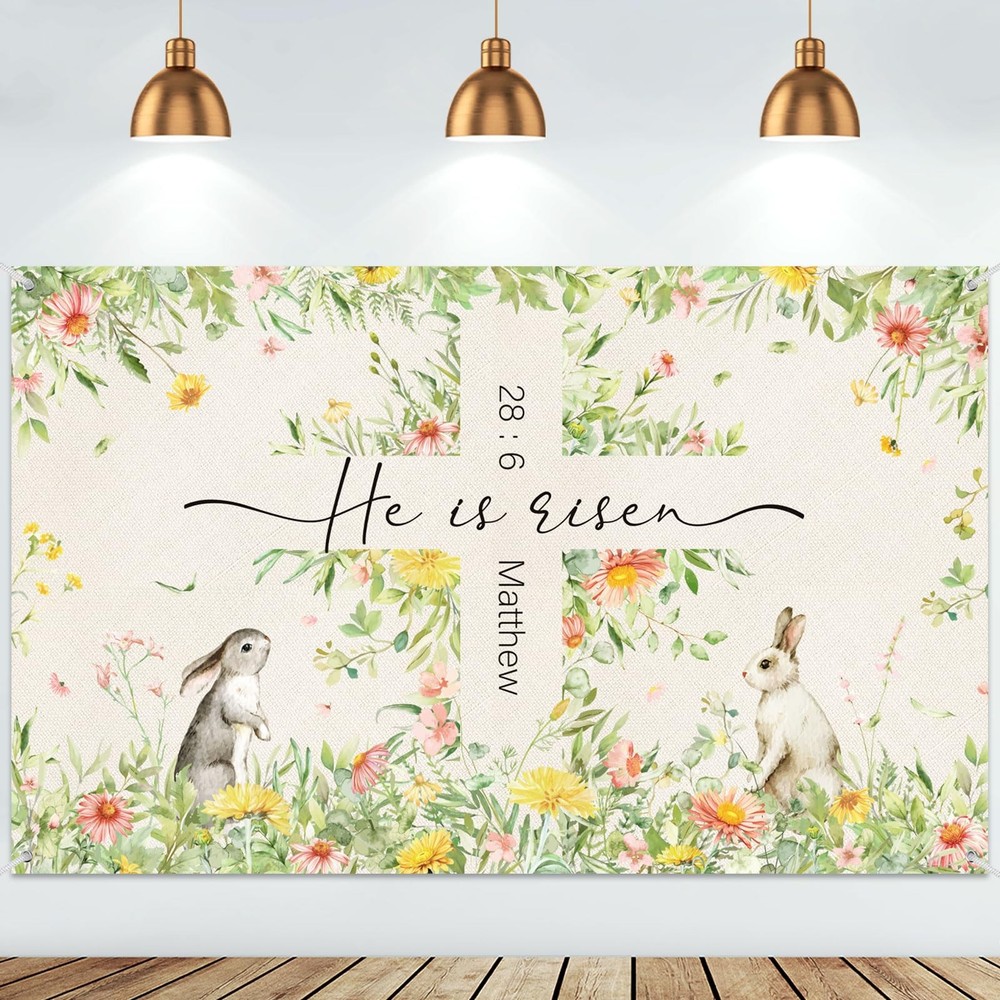 Easter Backdrop Decorations He is Risen Photography Banner Jesus Cross Backdr...