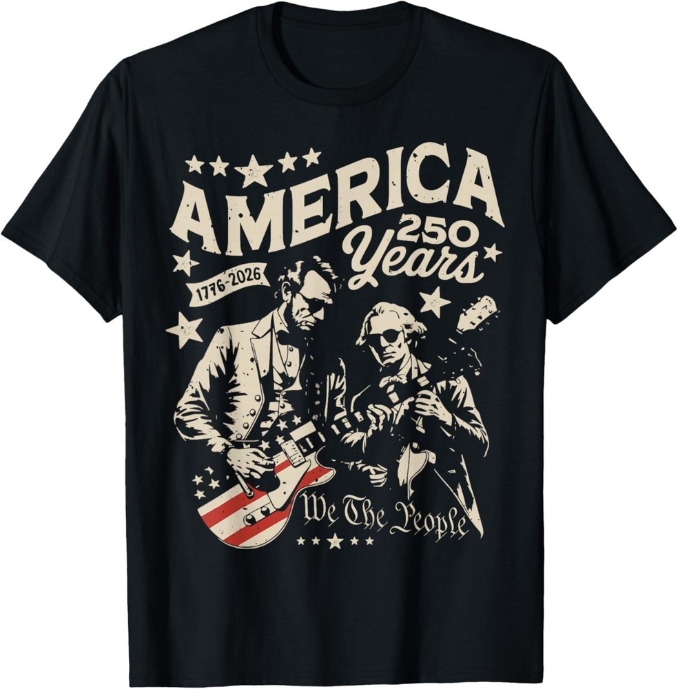 George Washington Lincoln Playing Guitar Abe Lincoln 250th T-Shirt