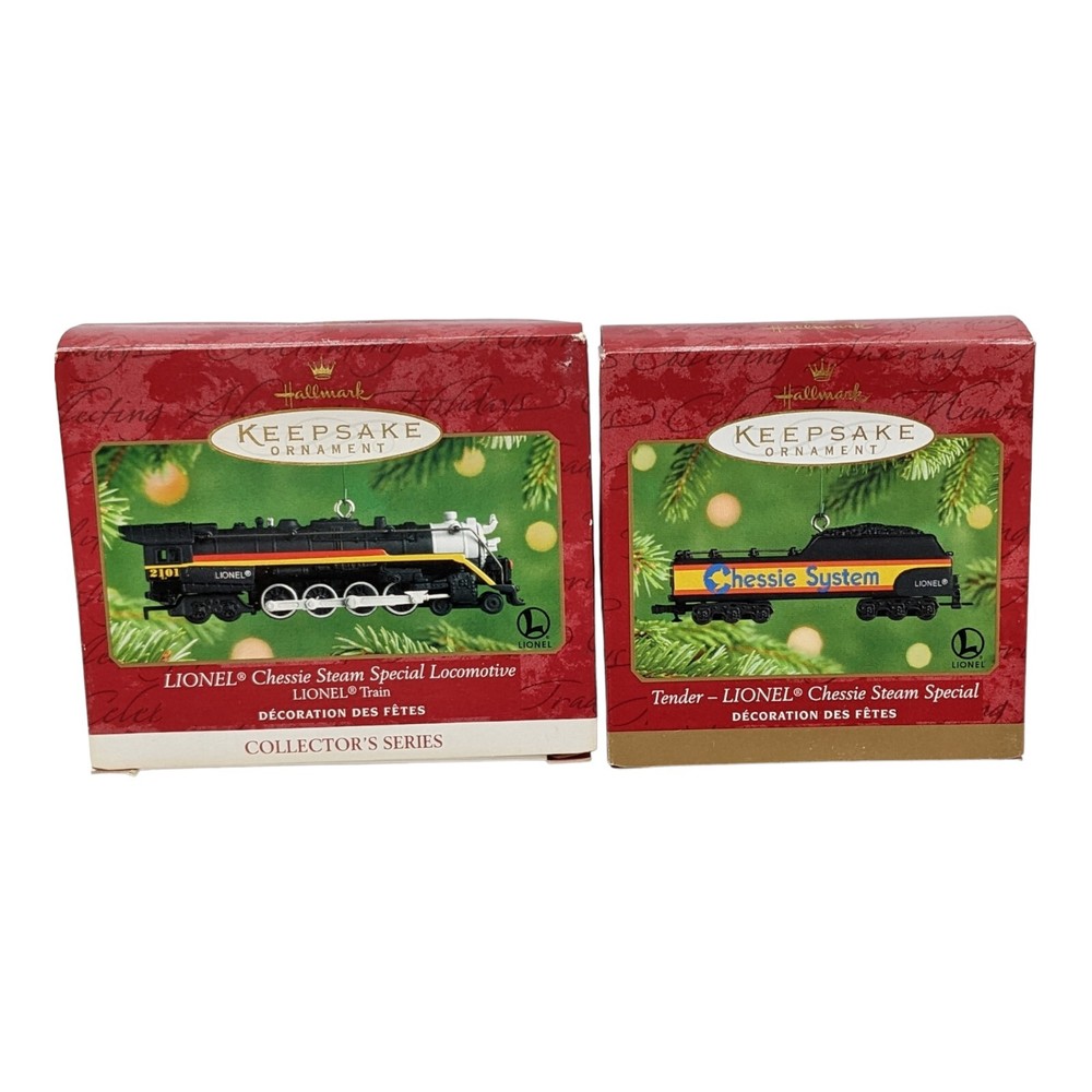 Hallmark 2001 Lionel Chessie Steam Special Locomotive #6 & Tender Ornaments Set