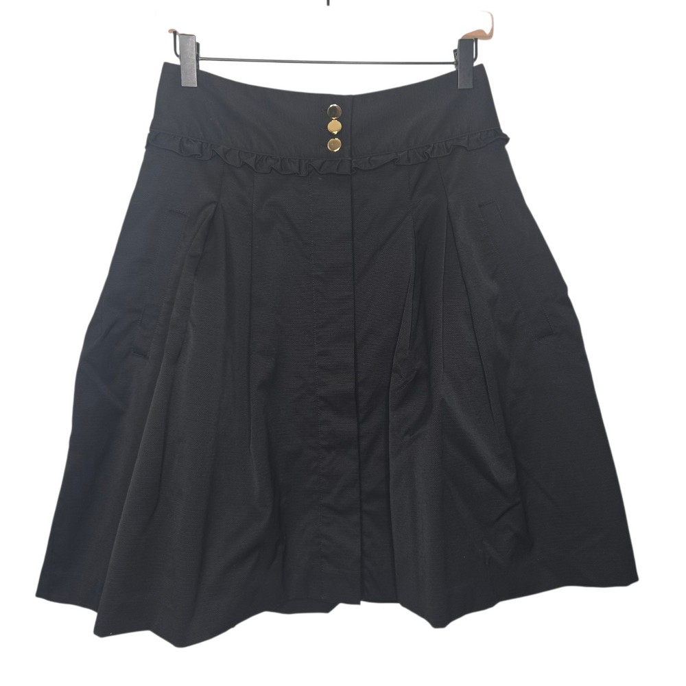 Cynthia Steffe Womens Black Retro Pique Knit Ruffle Trim A Line Skirt Size 6