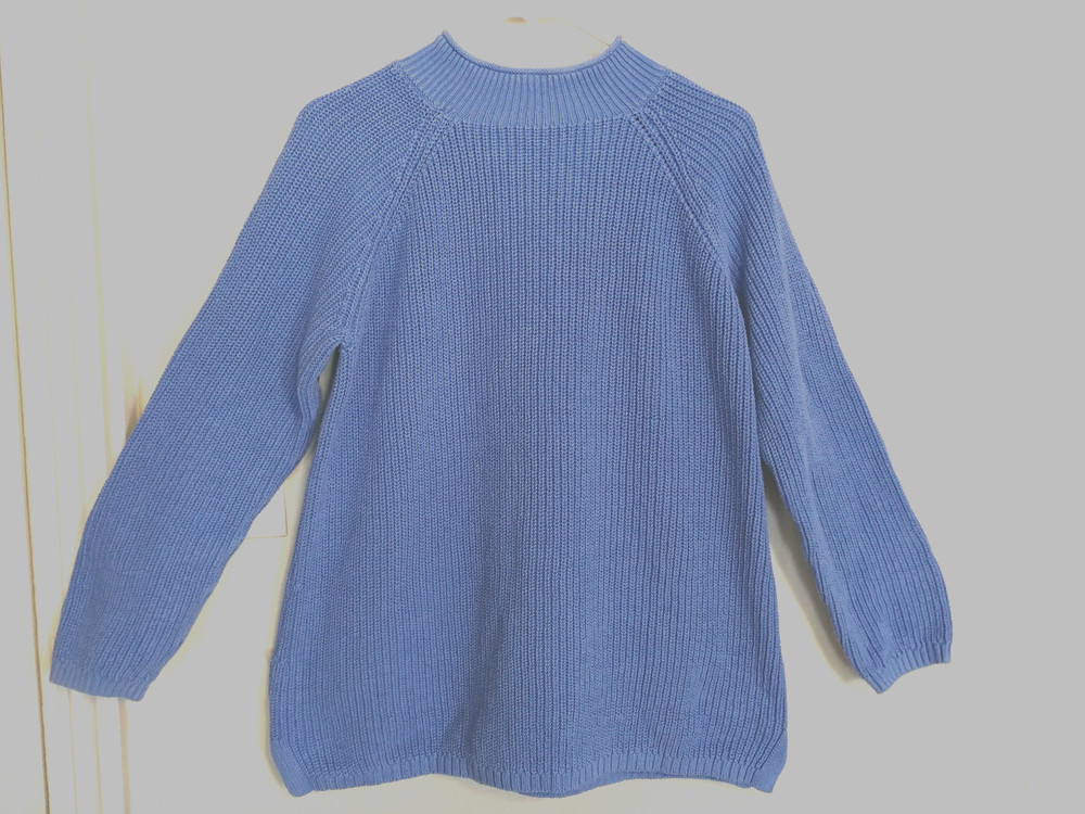 Talbots Womens Sweater XL Blue Ribbed Knit Heavyweight Mock Neck Long Sleeve