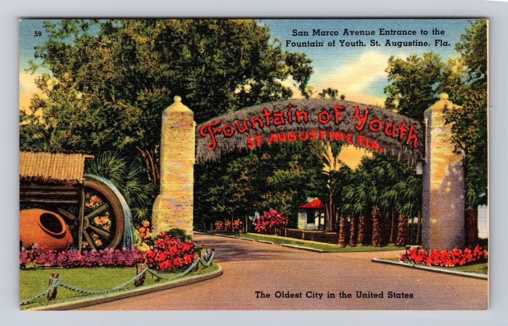 St Augustine FL-Florida, Fountain of Youth, San Marco Entrance Vintage Postcard