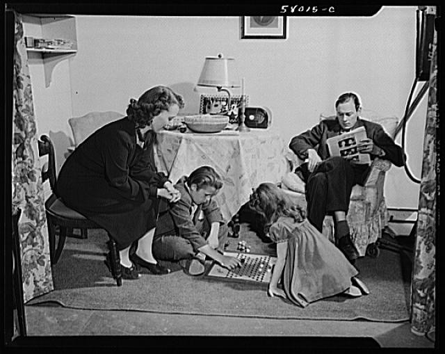 Photo:Civilian Defense Home Front Family Reading Chess 1940s United States