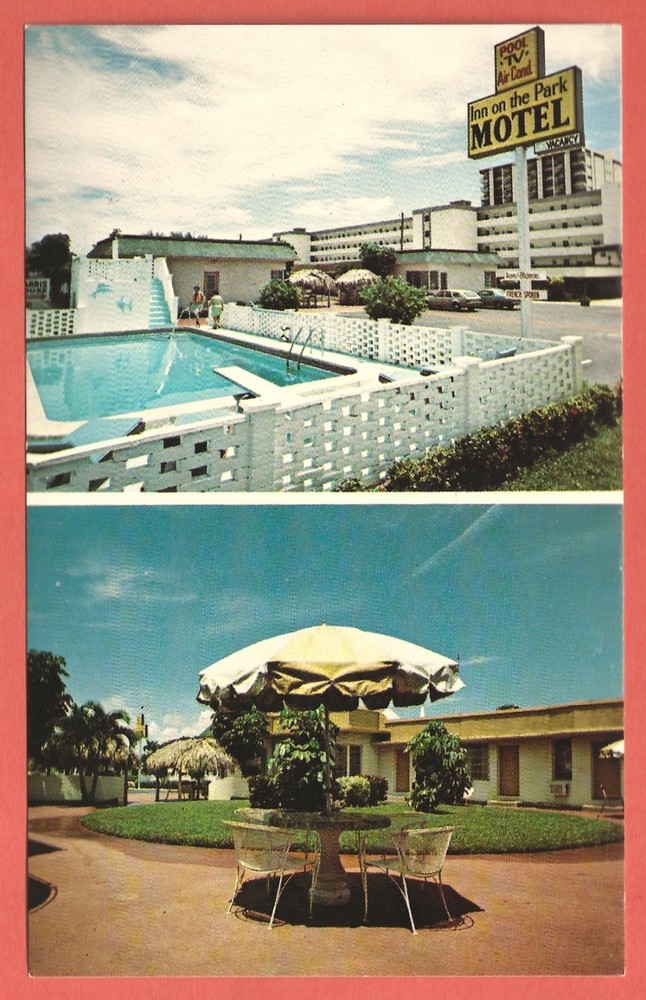 INN ON THE PARK MOTEL, HOLLYWOOD, FLA. – Swimming Pool - 1960s Postcard