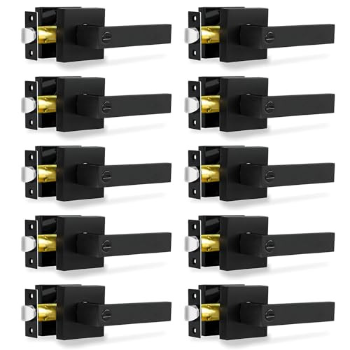 Privacy Door Levers, 10 Pack Matte Black Door Handles Heavy Duty Bed and Bath